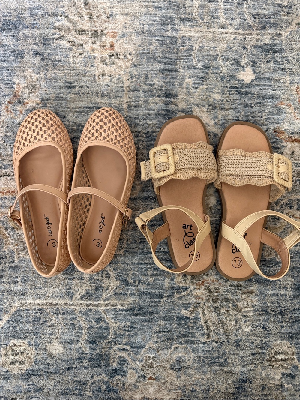2 Girls Kids Beige/Tan Sandals and Ballet Flats, size 13, Gently Worn